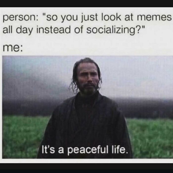 Man standing alone in a field with text about preferring memes to socializing, reflecting introvert-worthy meme humor.