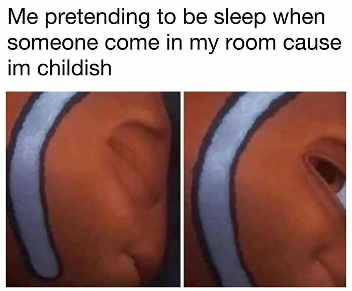 Close-up of a fish pretending to sleep with one eye open in a hilarious meme for daily dose of laughter and good vibes.