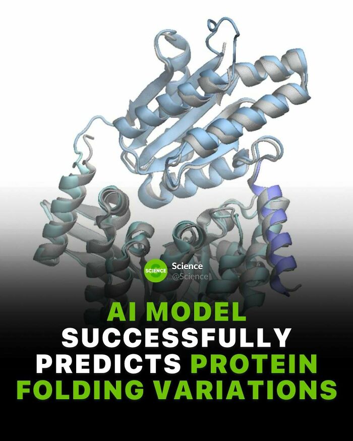 3D protein folding model illustrating AI model breakthroughs in science and world facts about protein variations.