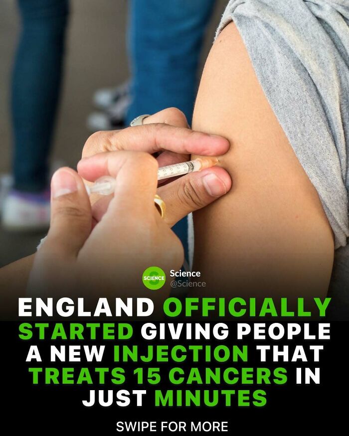 Person receiving a medical injection in arm highlighting science and world facts about cancer treatment advances.