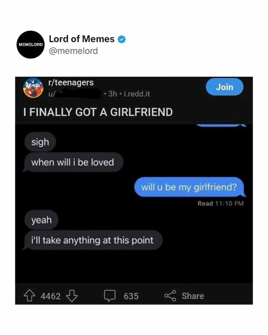 Text message meme about finally getting a girlfriend, featured in a collection of memes to break doomscrolling cycles.