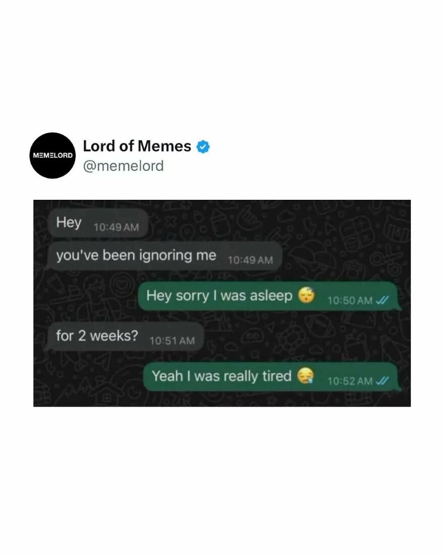 Screenshot of a humorous meme text conversation illustrating memes that break your doomscrolling cycle.