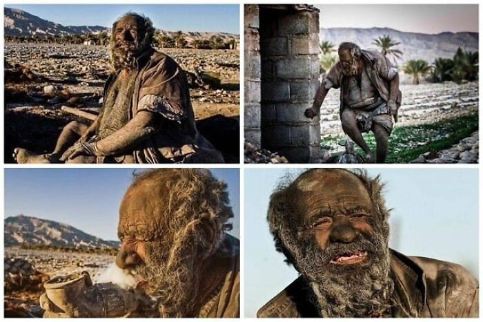 Collage of historical photos showing an elderly man in rugged conditions, highlighting emotional and impactful moments.
