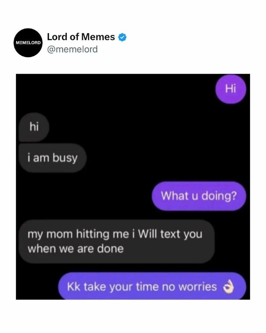 Screenshot of a meme text exchange showing a playful conversation to break your doomscrolling cycle.