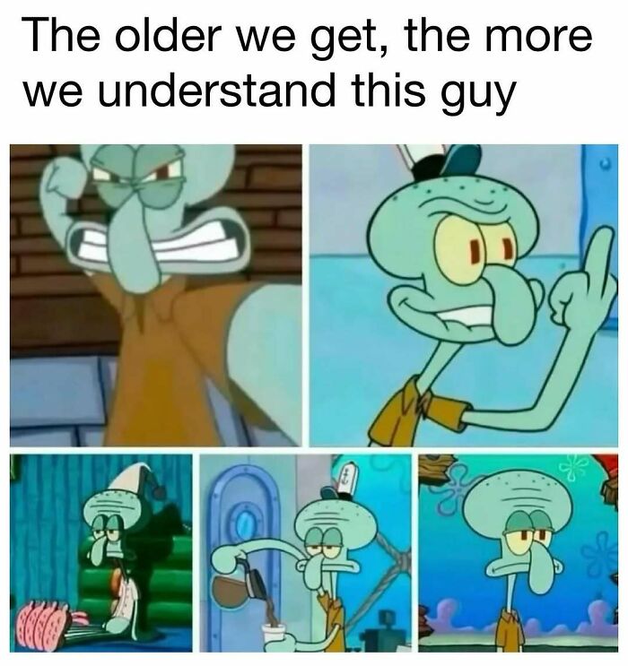 Squidward in various moods from Spongebob, featured in hilarious memes for daily dose of laughter and good vibes.