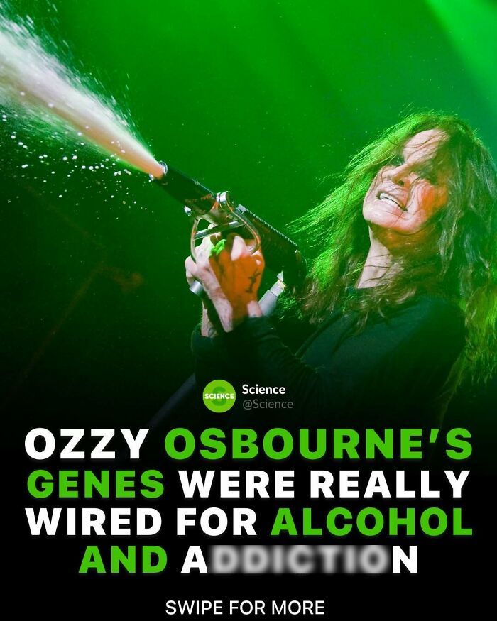 Ozzy Osbourne performing on stage with green lighting, highlighting cool and interesting facts about science.