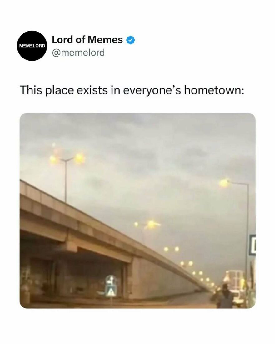 A meme from Lord of Memes captioned about a common place in hometowns, illustrating a relatable meme to break doomscrolling.