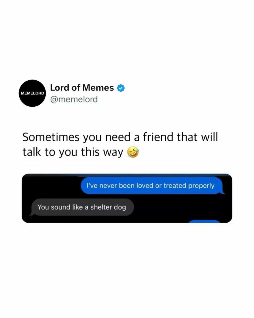 Social media meme showing a funny text conversation about friendship to break your doomscrolling cycle.