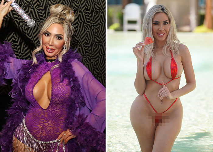 Celebrity flaunting stunning beach body in a vibrant red bikini, showcasing 2025 summer fashion trends by the poolside.