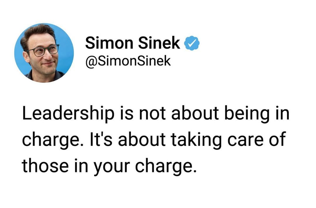 Simon Sinek tweet about leadership emphasizing caring for others, related to Maslow&rsquo;s hierarchy of needs concept.