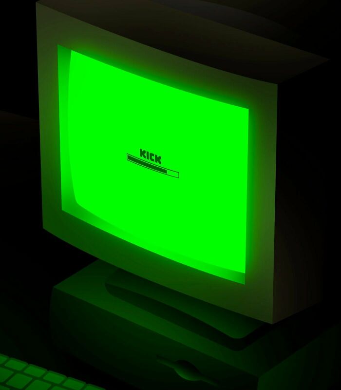 Old computer monitor glowing green with loading bar and the word kick, symbolizing famous streamer live on air. Old computer monitor glowing green with loading bar and the word kick, symbolizing famous streamer live on air.