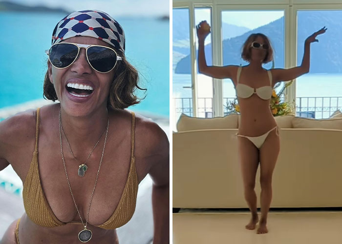 Two women showcasing stunning celebrity beach bodies in swimsuits, enjoying bright and sunny beachside locations in 2025.