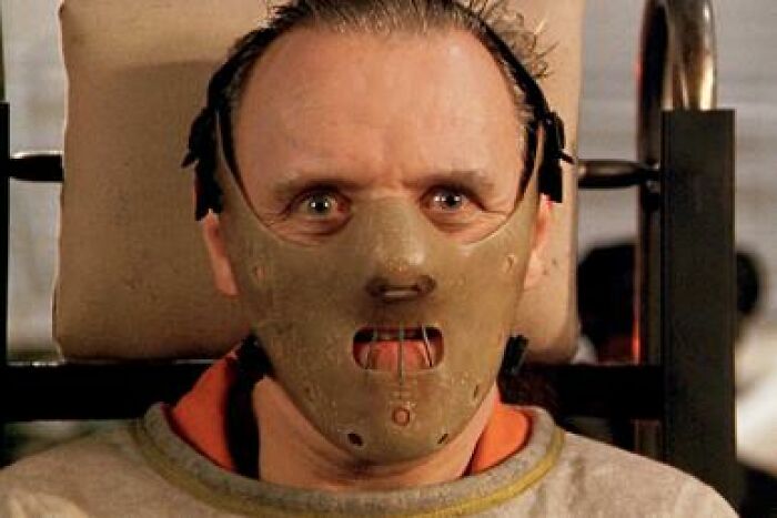 Anthony Hopkins in Hannibal Lecter mask parodying viral beauty product in a satirical take on Kim Kardashian's trend.