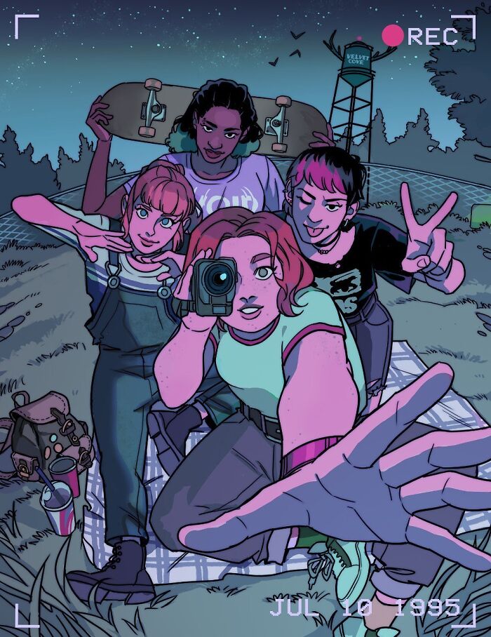 Teen Titans as relatable young heroes depicted in vibrant, dynamic visual storytelling by Gabriel Picolo at night outdoors.