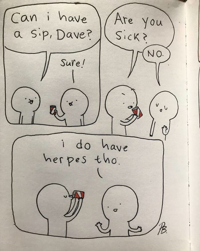 Comic from Precious Barmore showing simple characters sharing silly jokes with a touch of dark humor.