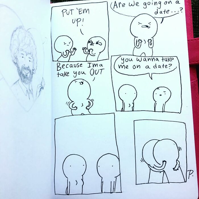 Hand-drawn Precious Barmore comics featuring silly jokes and playful characters in a simple black and white style.