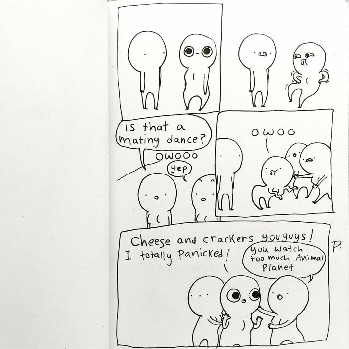 Precious Barmore comics featuring simple characters sharing silly jokes and dark humor in a black and white sketch style.