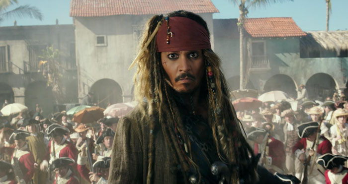 AI-generated image showing Keanu Reeves transformed into Jack Sparrow with pirate costume and dreadlocks in a crowded marketplace.
