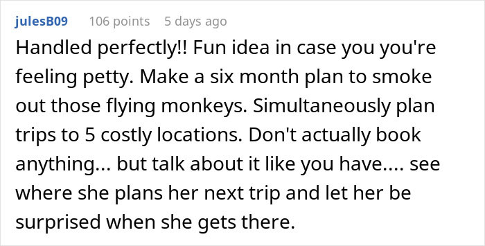 Reddit comment suggesting a secret plan to outsmart a stalker MIL trying to gatecrash a couple&rsquo;s vacation.