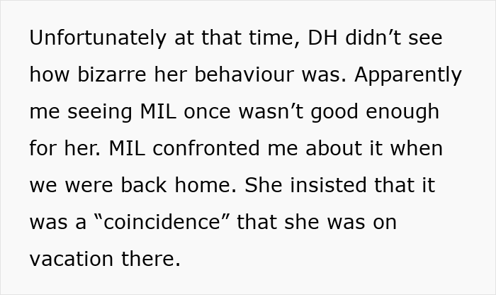 Text about stalker MIL trying to gatecrash couple&rsquo;s vacation and their secret plan to outsmart her.