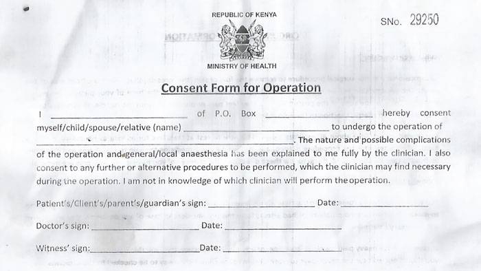 Kenya Ministry of Health consent form for operation related to mass circumcision ceremony with serious complications. - 4