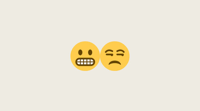 Two yellow emojis, one grimacing and one skeptical, representing moral dilemma poll emotions.