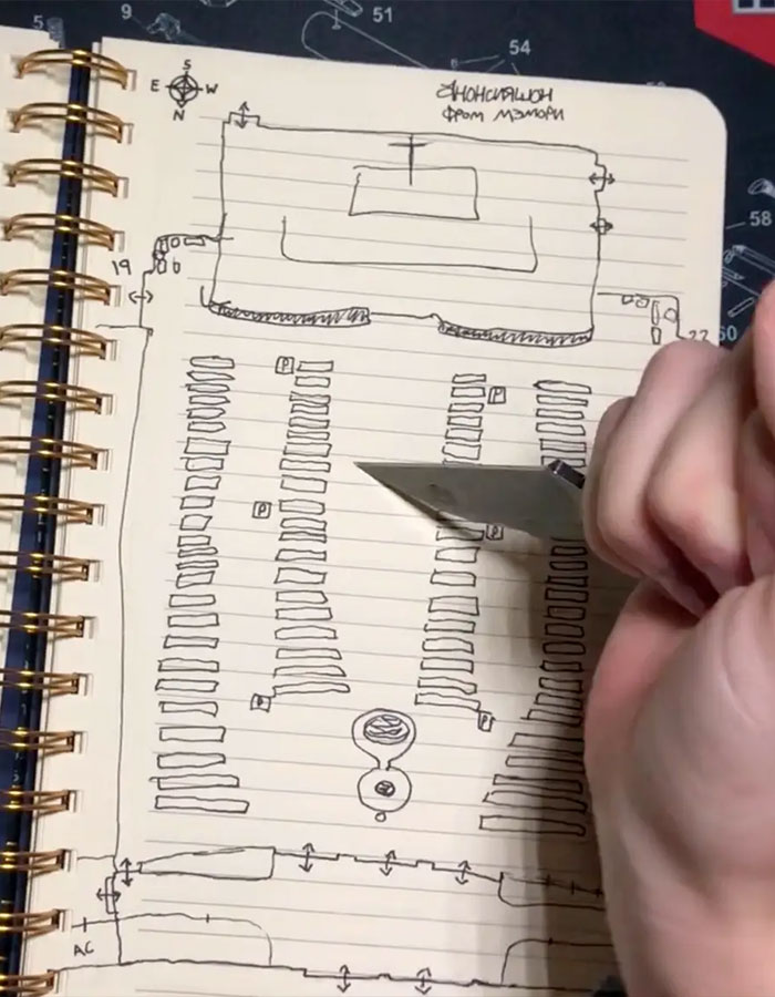 Hand drawing of school layout in notebook, related to Minneapolis Catholic school suspect and chilling manifesto video details. Hand drawing of school layout in notebook, related to Minneapolis Catholic school suspect and chilling manifesto video details.