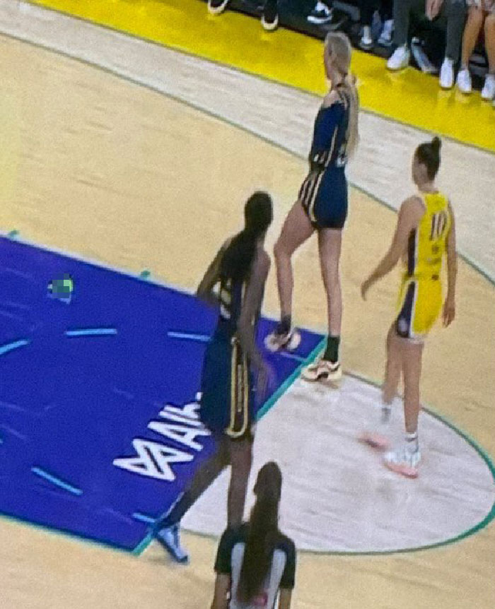 WNBA players on court reacting as flying dildo lands during game, sparking viral footage and hilarious reactions. - 6