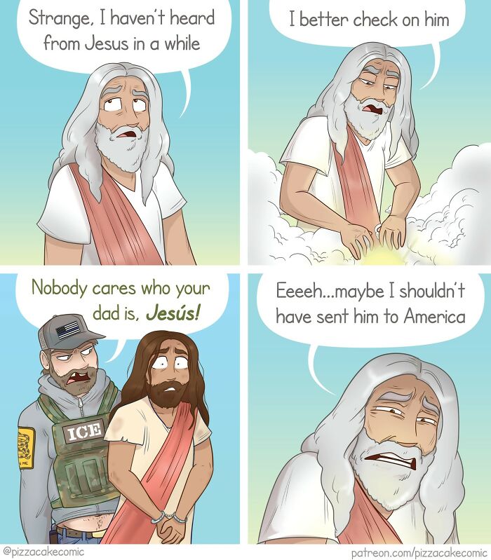Funny comic featuring life and everyday chaos with Jesus and humor about cats and society.