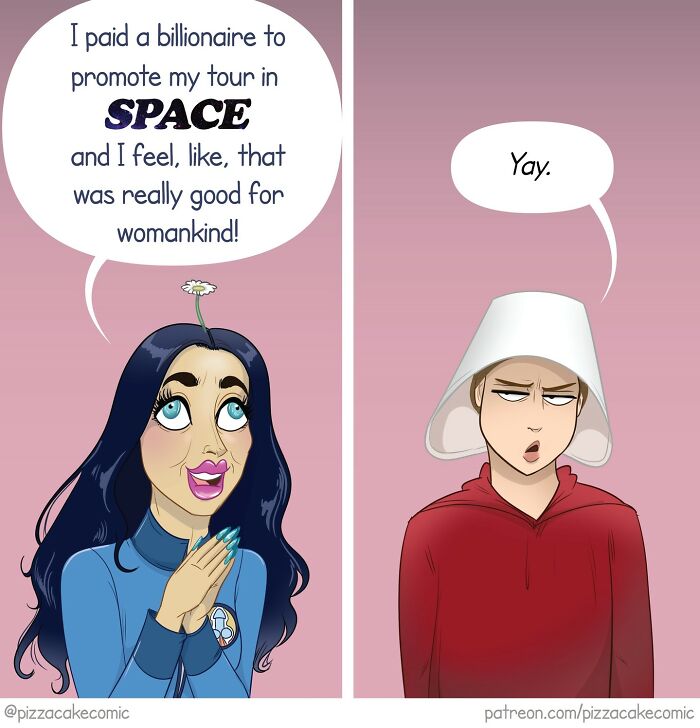 Comic panel with two characters, one excitedly talking about space and the other sarcastically responding, featuring everyday life humor.