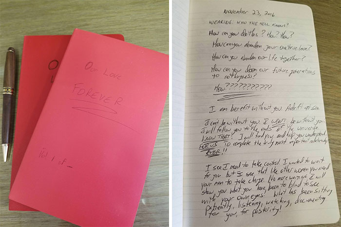 Handwritten emotional journal entries with a pen and notebooks symbolizing deep, raw Reddit confessions not for the faint of heart.