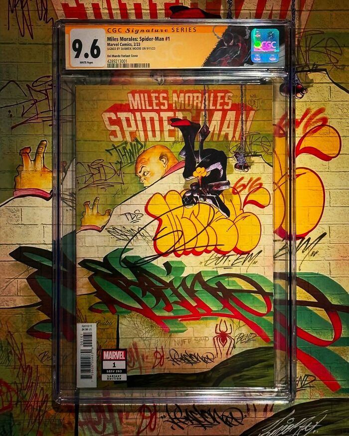 Graffiti-style mural blending realism and abstraction featuring Miles Morales Spider-Man with vibrant colors and dynamic composition.