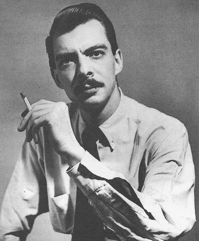 Black and white portrait of a man with a mustache holding a cigarette, representing unsolved celebrity disappearances.