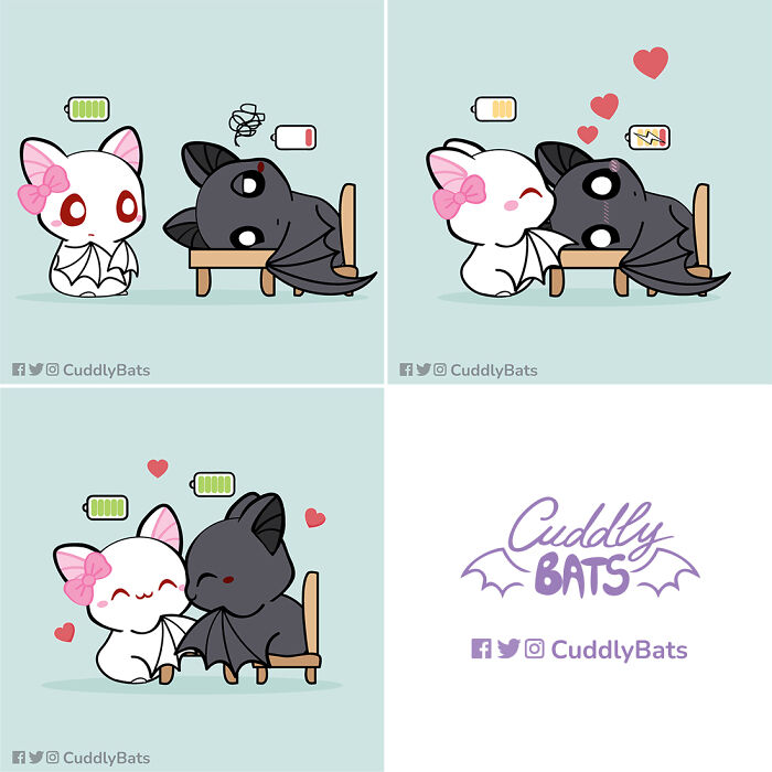 Cute wholesome comic of two bats showing love and care, illustrating the sweetest moments in a charming comic style.