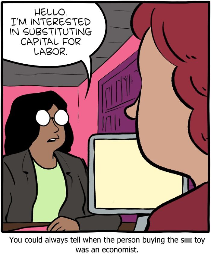 One-panel Saturday Morning Breakfast Cereal comic showing a humorous conversation about substituting capital for labor.