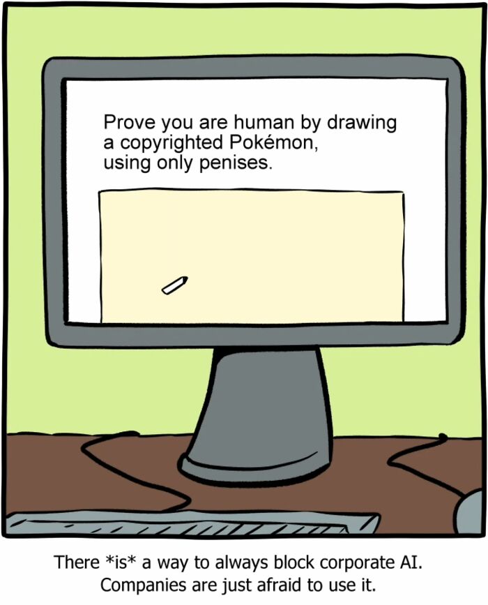 Computer screen showing a humorous one-panel comic mixing science, humor, and philosophy about AI and copyright challenges.