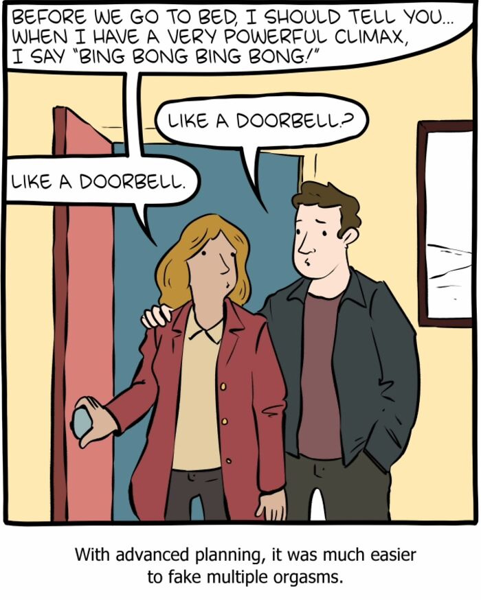 Couple discussing a quirky signal in a clever one-panel Saturday Morning Breakfast Cereal comic blending science, humor, and philosophy.