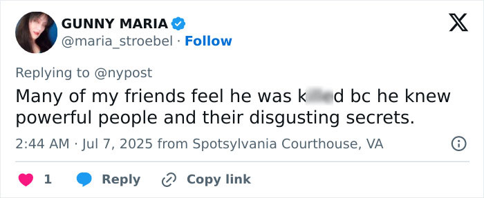 Screenshot of a Twitter reply discussing doubts about Epstein’s jail video and claims about DOJ’s no client list. - 9