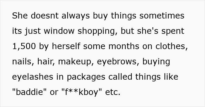 Text excerpt about spending habits on clothes and beauty products related to man orders wife to get a job allowance debate Text excerpt about spending habits on clothes and beauty products related to man orders wife to get a job allowance debate