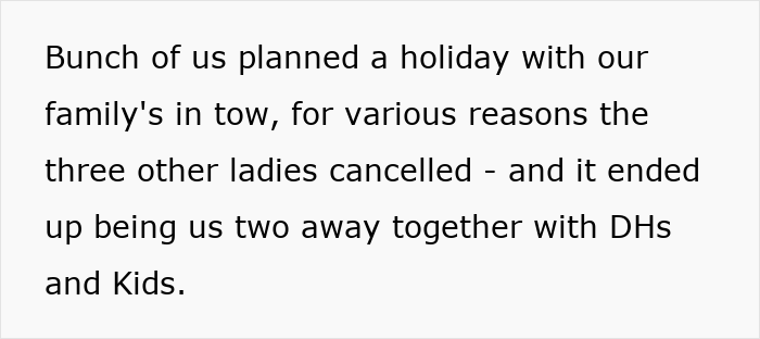 Alt text: Woman regrets trip with friend and husband after plans are ruined and tensions rise during family holiday.