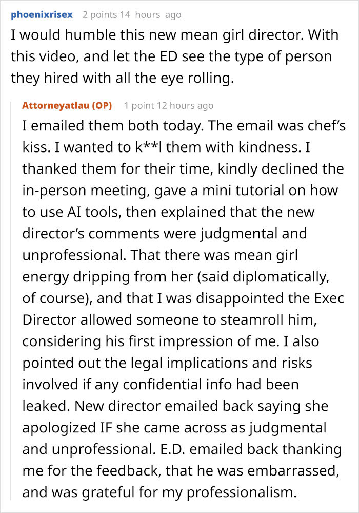 Woman reads an email inviting her to a second interview and discovers a video file she wasn't meant to see.