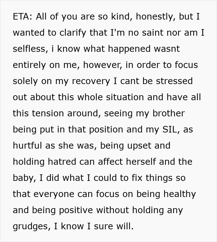 Woman needs support from family after devastating news, but faces drama from sister-in-law feeling outshined