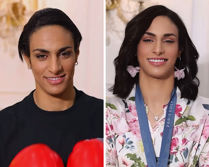 Imane Khelif showing dramatic makeover after Paris Olympics gender controversy with new hairstyle and makeup transformation