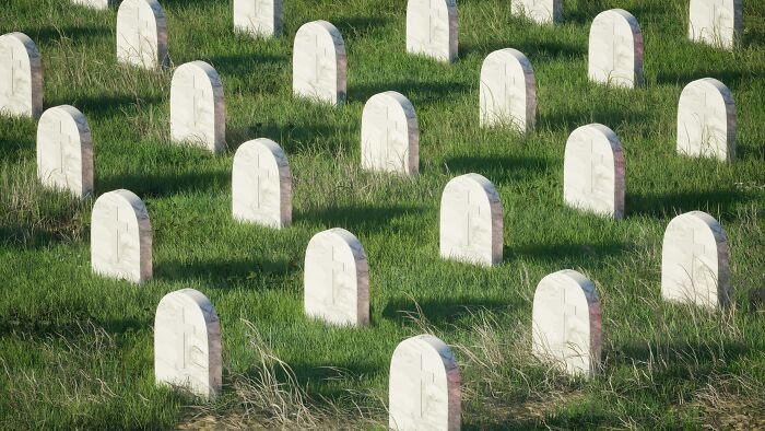 Rows of white gravestones in a green field symbolizing consequences of gender-based double standards people dislike.