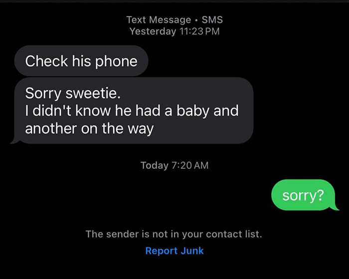 Text message exchange revealing strange text about fianc&eacute; and a mom-to-be&rsquo;s gut feeling raising doubts.