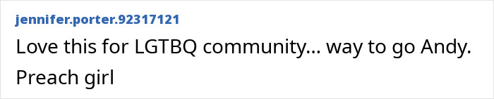 Comment praising Andy Cohen for supporting the LGBTQ community and roasting anti-LGBTQ activist Kim Davis.