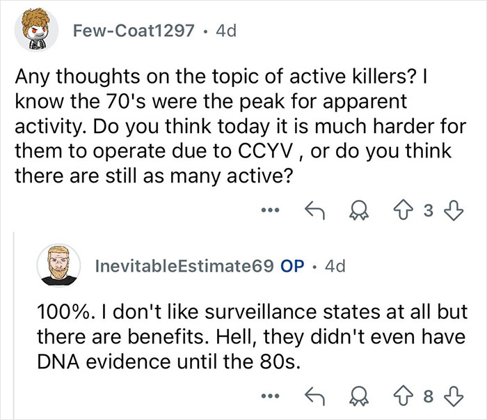 Reddit Q&A featuring a retired major crimes detective discussing active killers and the impact of surveillance and DNA evidence.