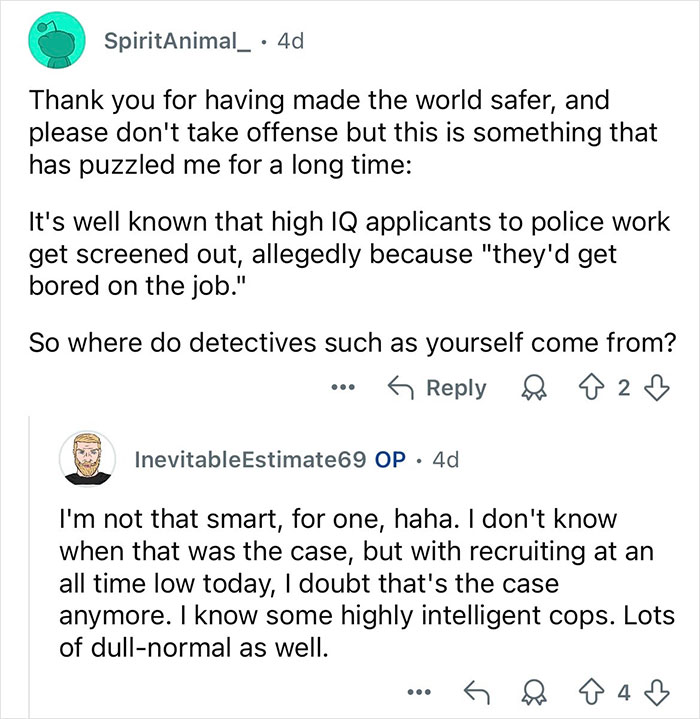 Online Q&A with retired major crimes detective discussing intelligence and police recruiting insights.