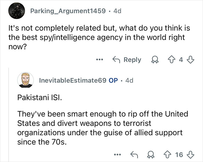 Screenshot of an online Q&A featuring a retired major crimes detective answering questions about intelligence agencies.