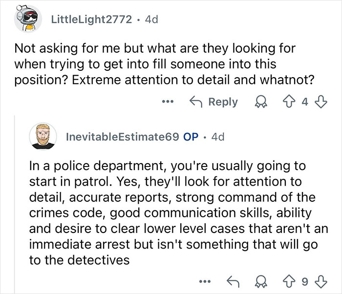 Online Q&A featuring a retired major crimes detective discussing skills like attention to detail and police procedures.